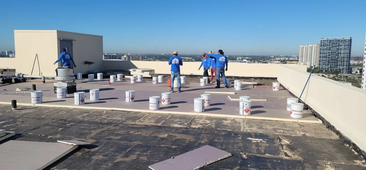 Commercial roofing contractors working